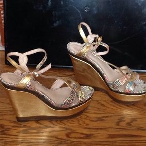 Vince camuto colored animal print with gold wedges
